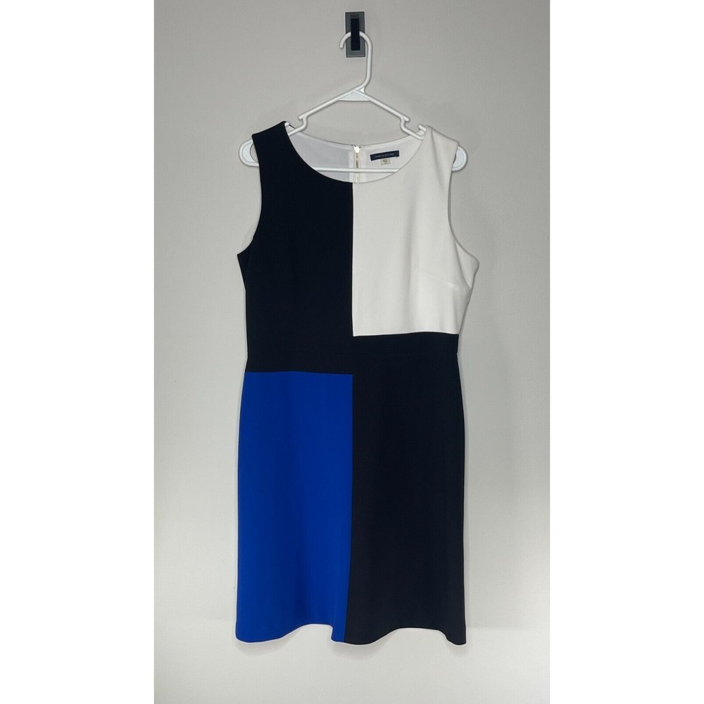 Tommy Hilfiger Color Block Shift Dress Size 12 Womens Blue Black Gold Zipper - Picture 2 of 8